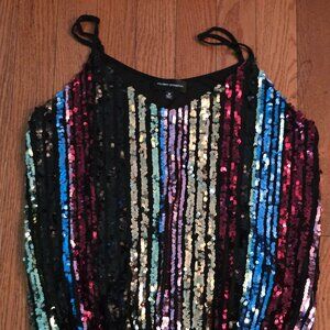 Women’s Black Sleeveless Tank Top w/Rainbow Sequins - M
